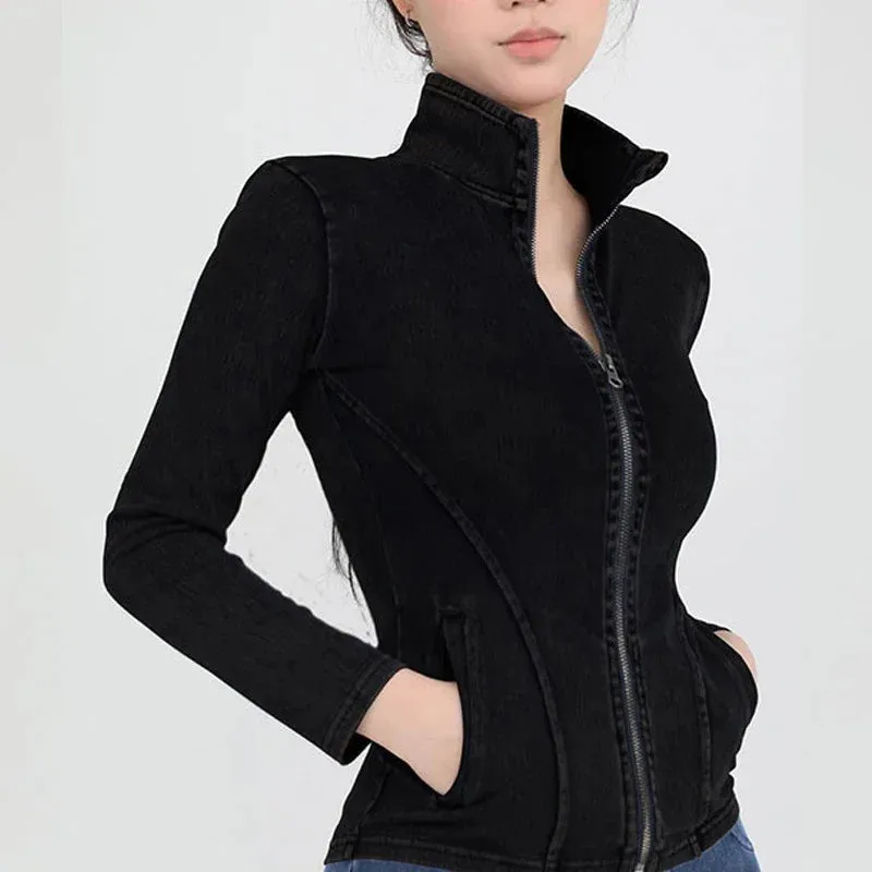 Trendy Stretchy Denim Long Sleeve Jacket