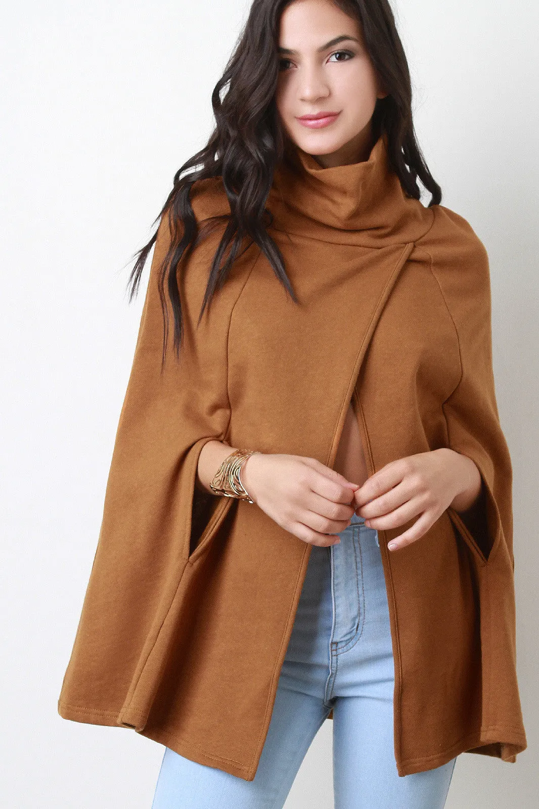 Turtleneck Wrap Cape Jacket