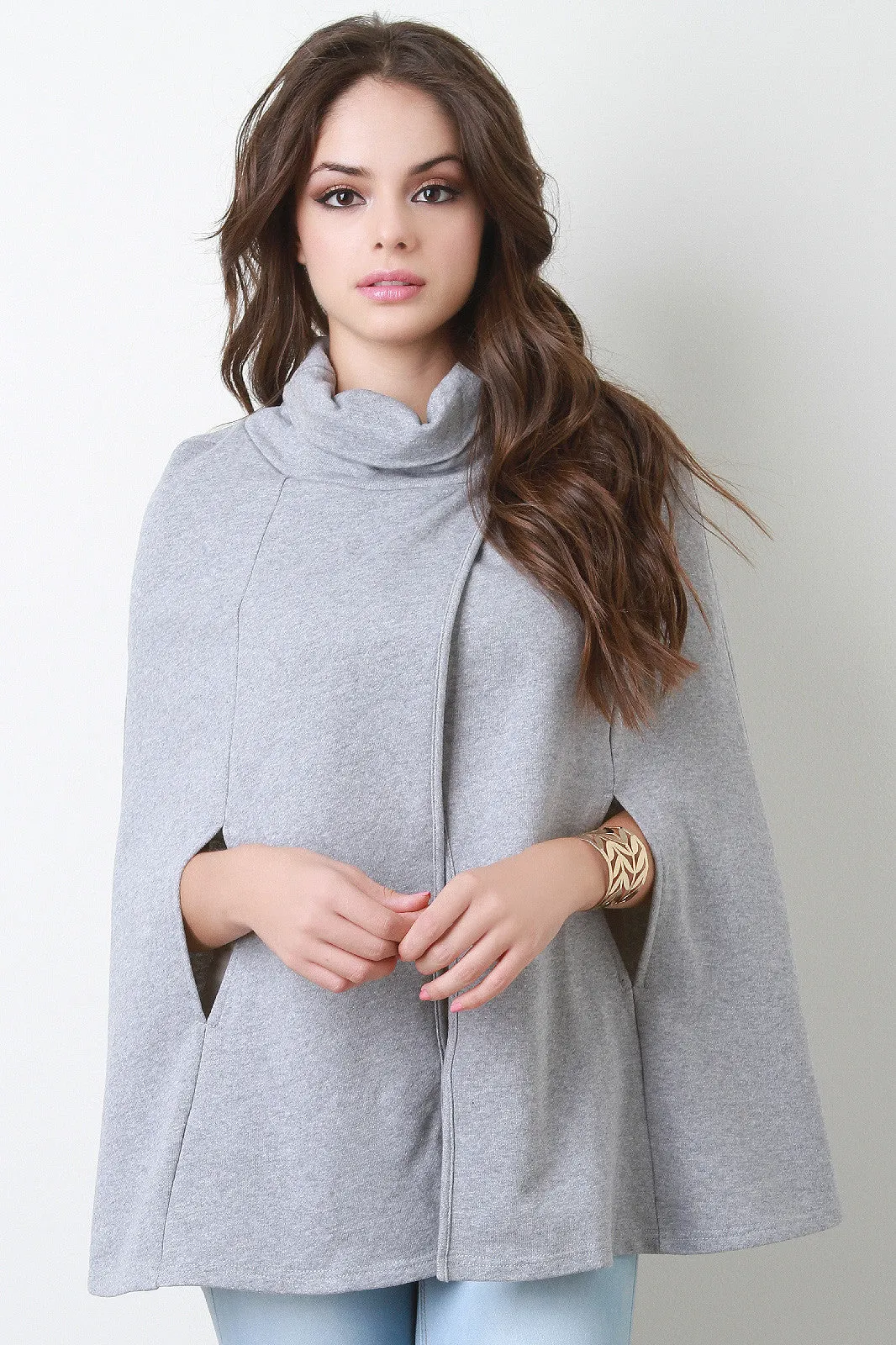 Turtleneck Wrap Cape Jacket