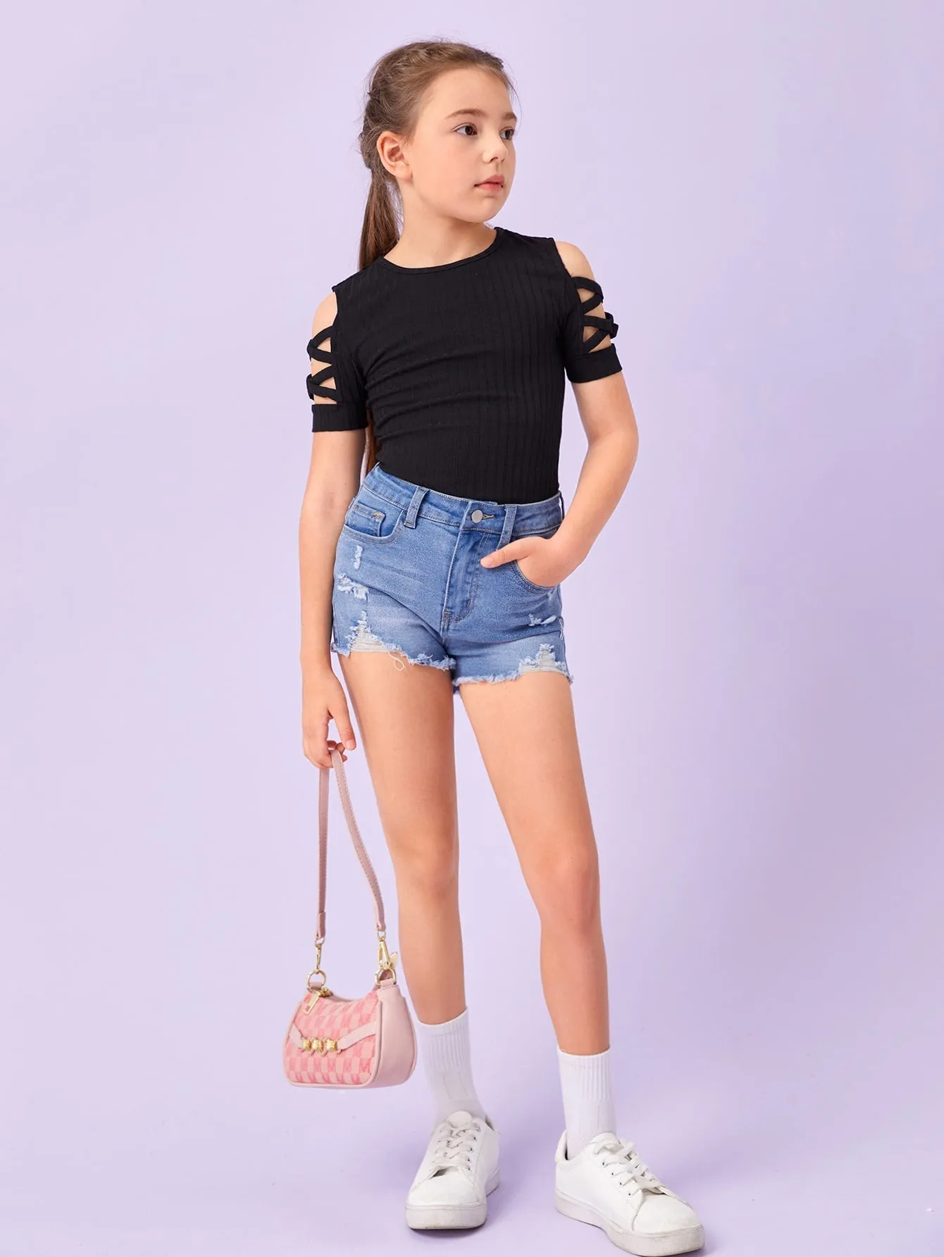 Tween Girl Casual Knit T-Shirt - Cross Back, Short Sleeve, Slim Fit, Forest-Safe Fibers