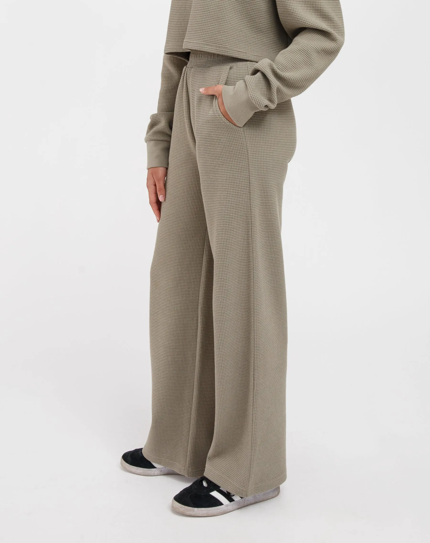 Waffle Knit Wide Leg Pant | Olive