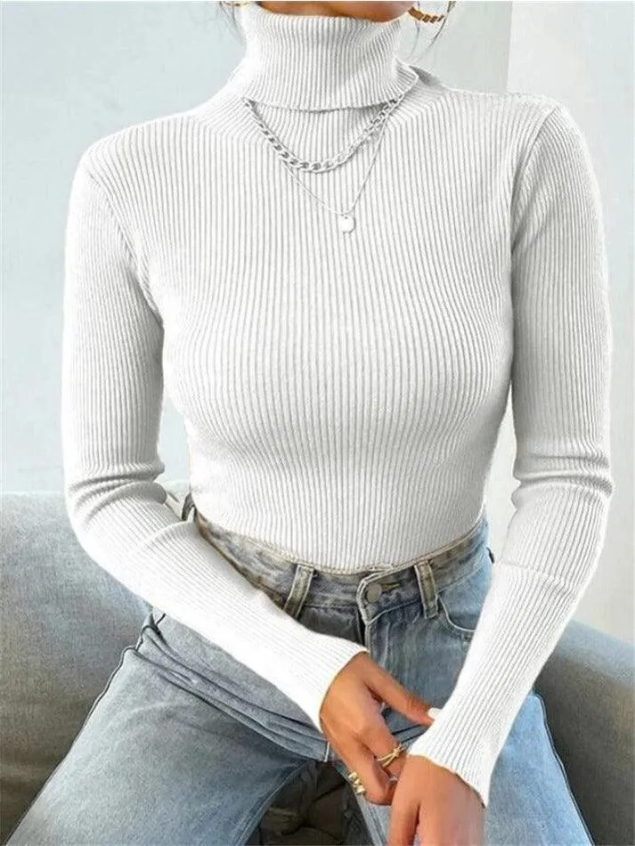 Wenkouban-Spring Casual Outfits Y2K Outfits Turtleneck Ribbed Knit Sweater