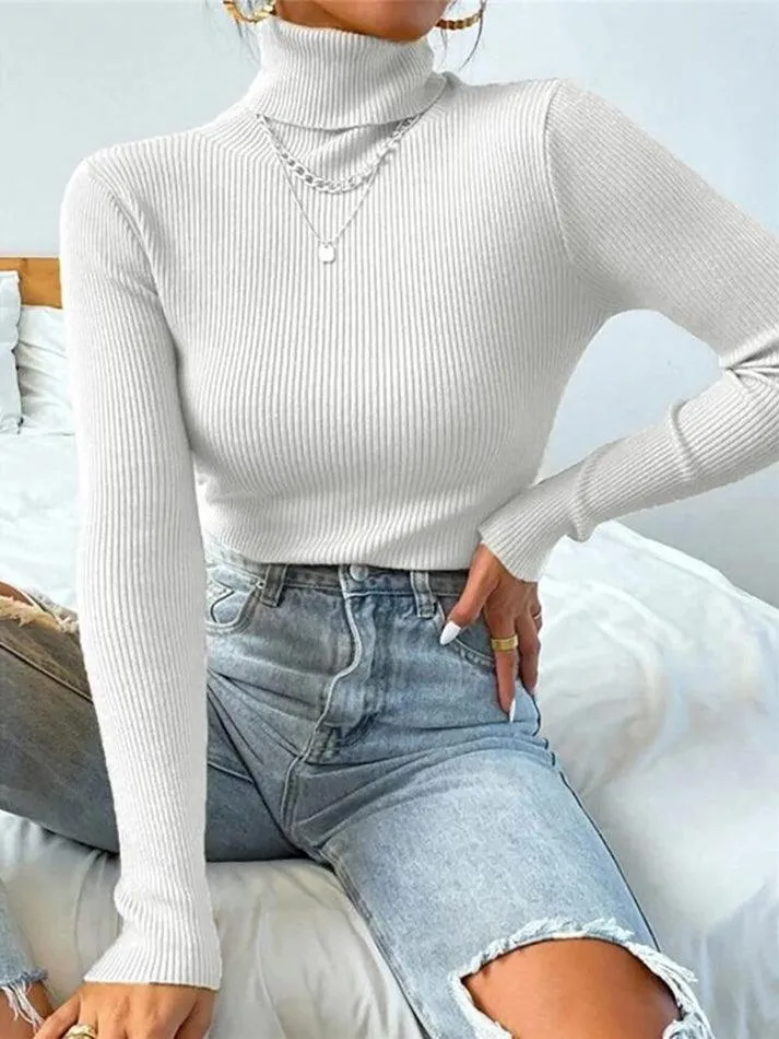 Wenkouban-Spring Casual Outfits Y2K Outfits Turtleneck Ribbed Knit Sweater