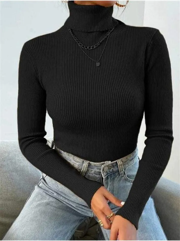 Wenkouban-Spring Casual Outfits Y2K Outfits Turtleneck Ribbed Knit Sweater