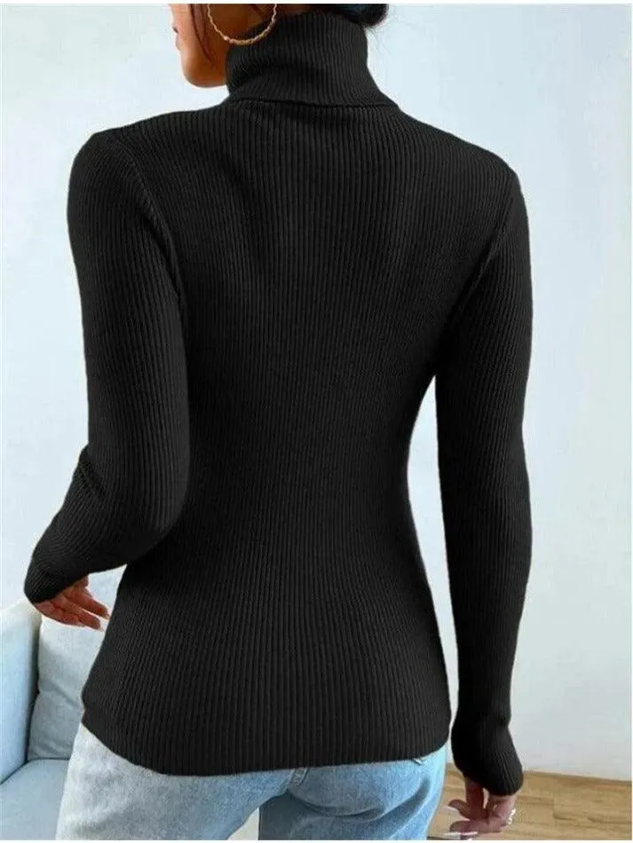 Wenkouban-Spring Casual Outfits Y2K Outfits Turtleneck Ribbed Knit Sweater