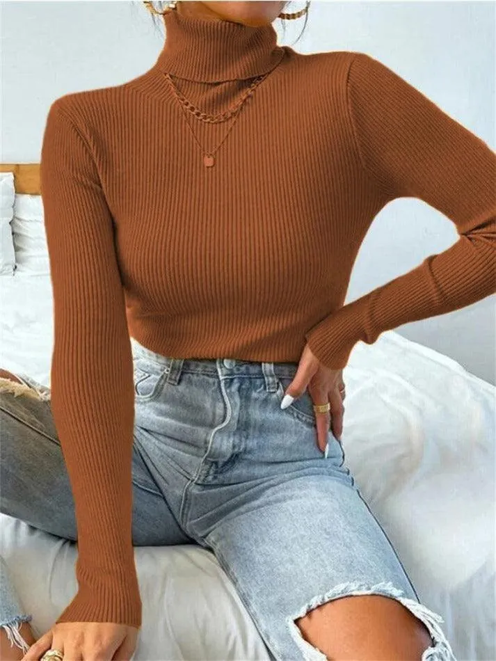 Wenkouban-Spring Casual Outfits Y2K Outfits Turtleneck Ribbed Knit Sweater