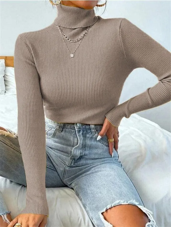 Wenkouban-Spring Casual Outfits Y2K Outfits Turtleneck Ribbed Knit Sweater