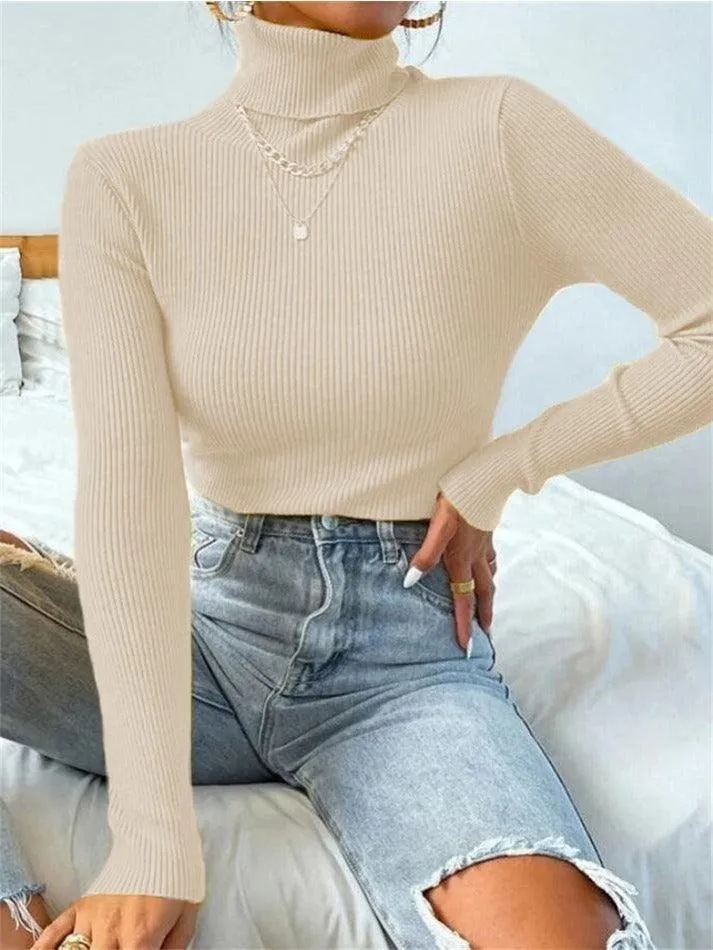 Wenkouban-Spring Casual Outfits Y2K Outfits Turtleneck Ribbed Knit Sweater