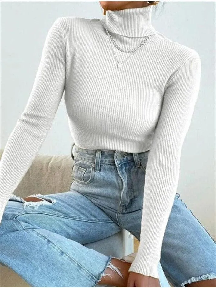 Wenkouban-Spring Casual Outfits Y2K Outfits Turtleneck Ribbed Knit Sweater