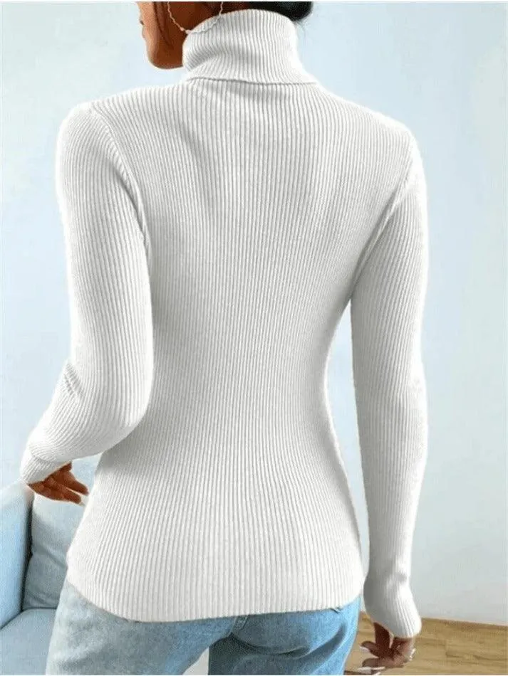 Wenkouban-Spring Casual Outfits Y2K Outfits Turtleneck Ribbed Knit Sweater