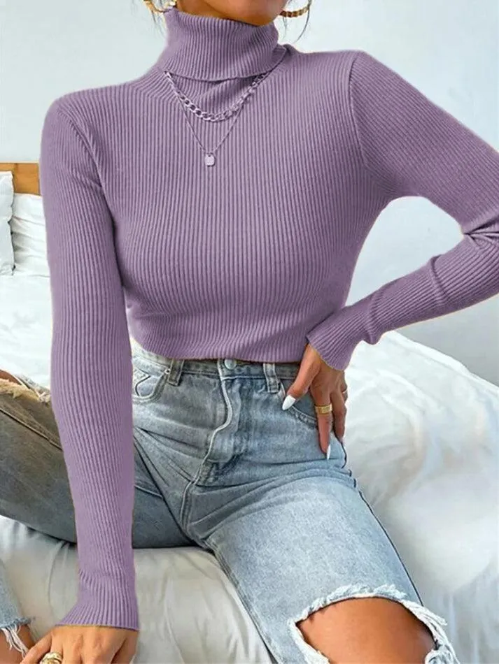 Wenkouban-Spring Casual Outfits Y2K Outfits Turtleneck Ribbed Knit Sweater