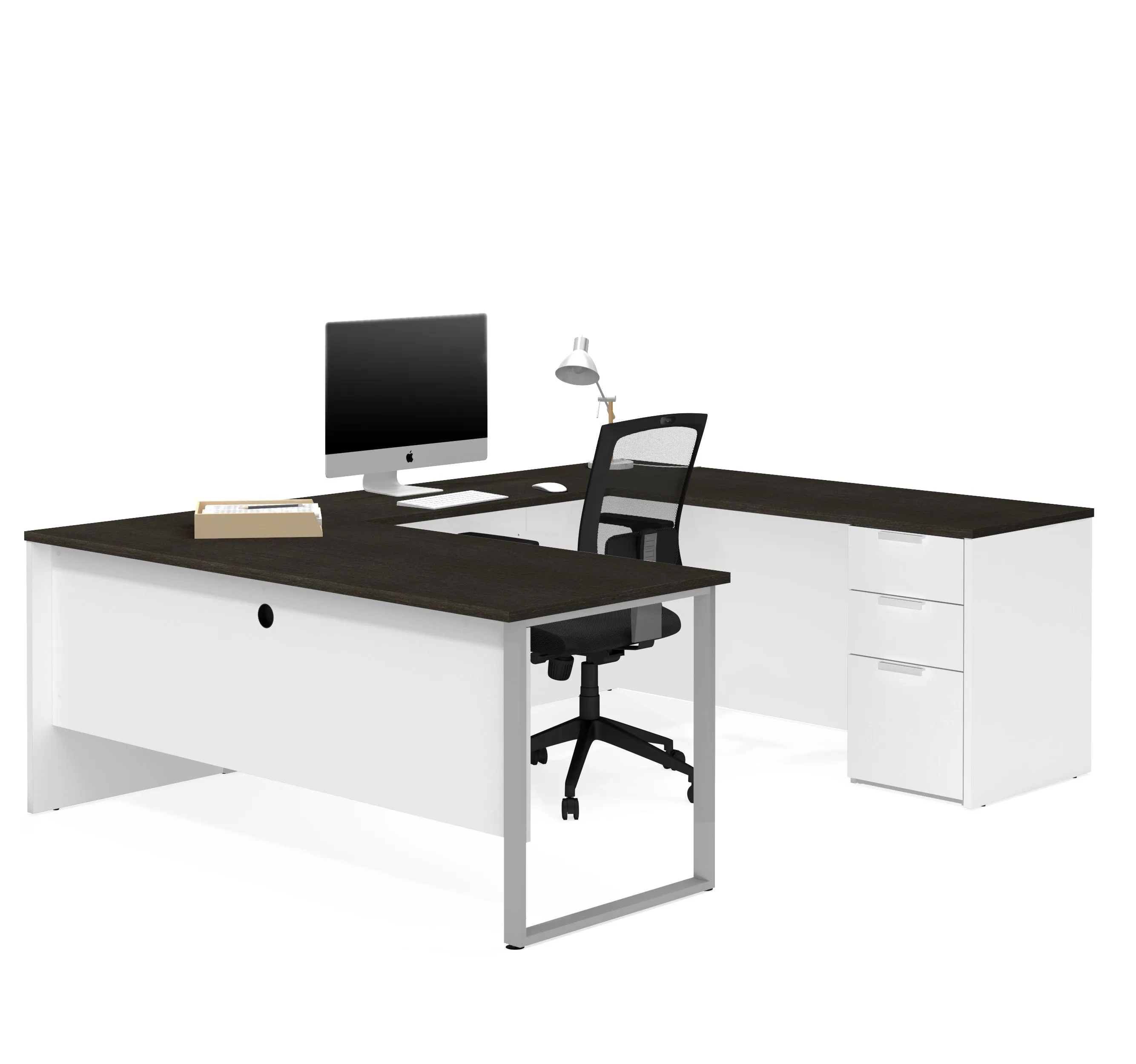 White & Deep Gray U-shaped Modern Desk