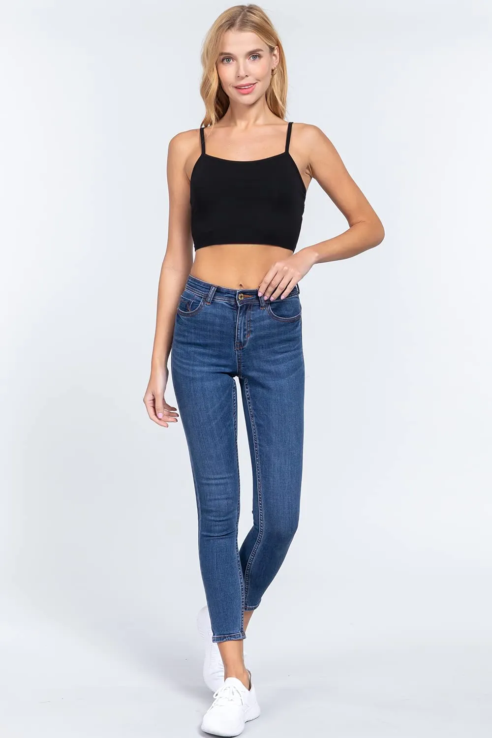 Women's Basic Cropped Spaghetti Strap Tank Top